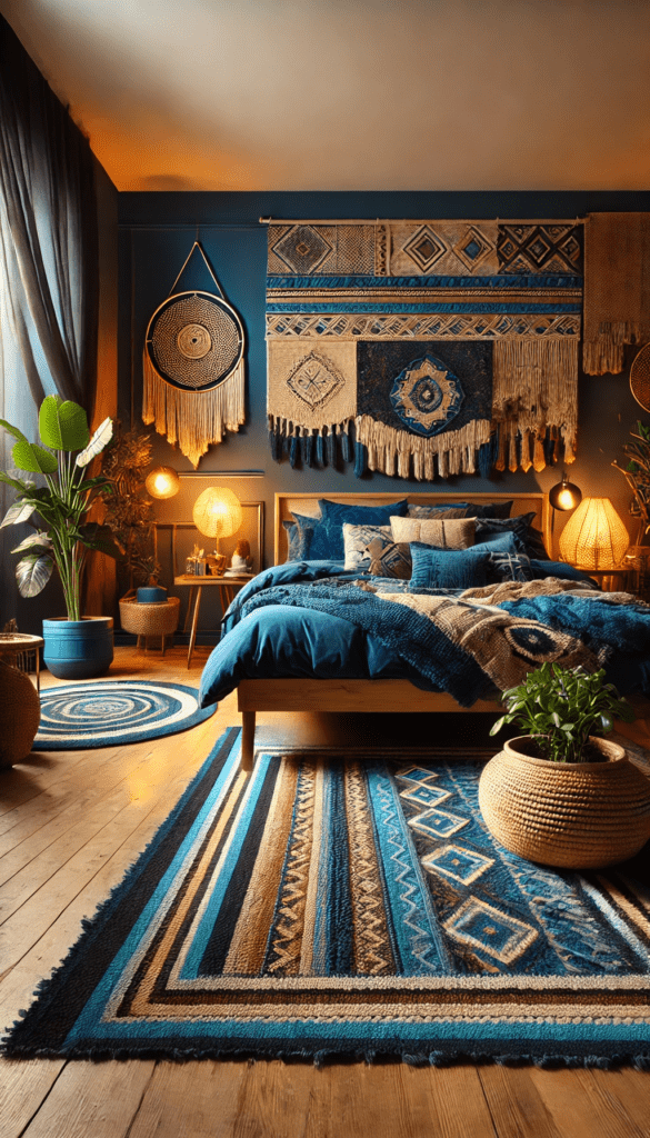 Sapphire blue bohemian room decor