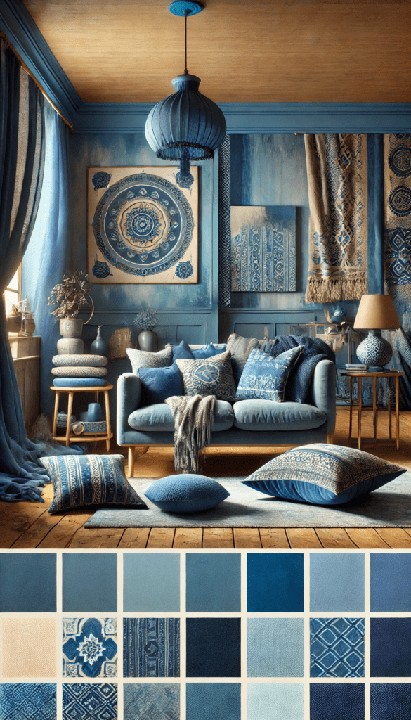 Sapphire blue bohemian room decor