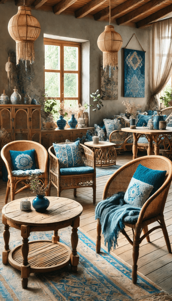 Sapphire blue bohemian room decor