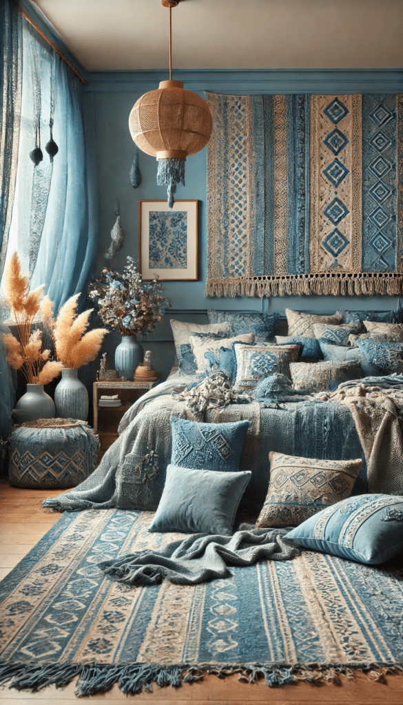 Sapphire blue bohemian room decor