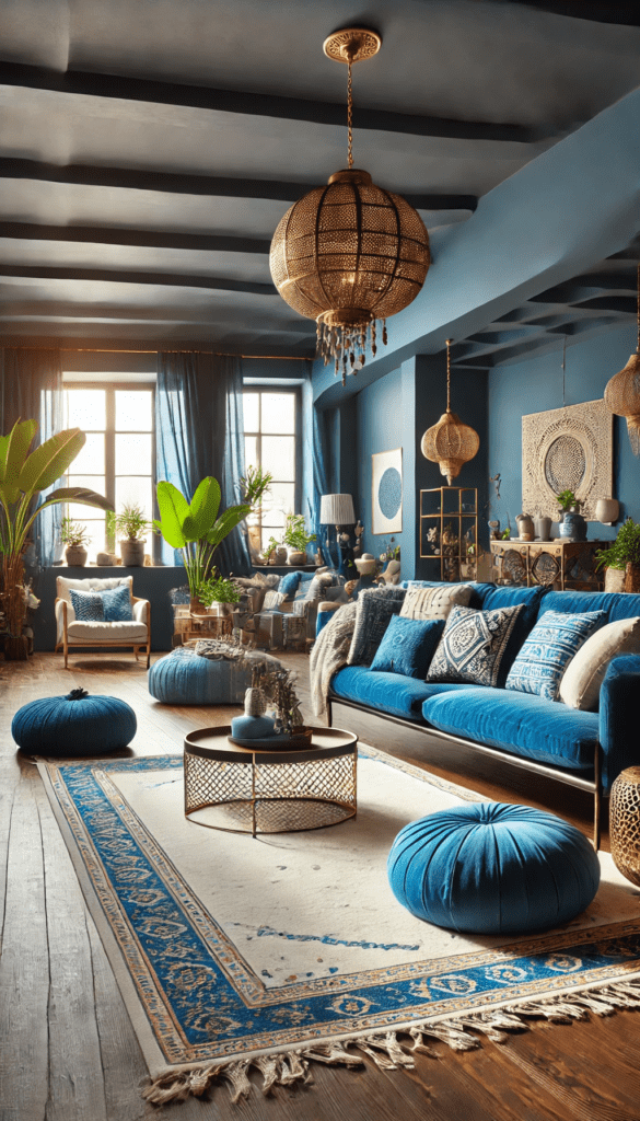 Sapphire blue bohemian room decor