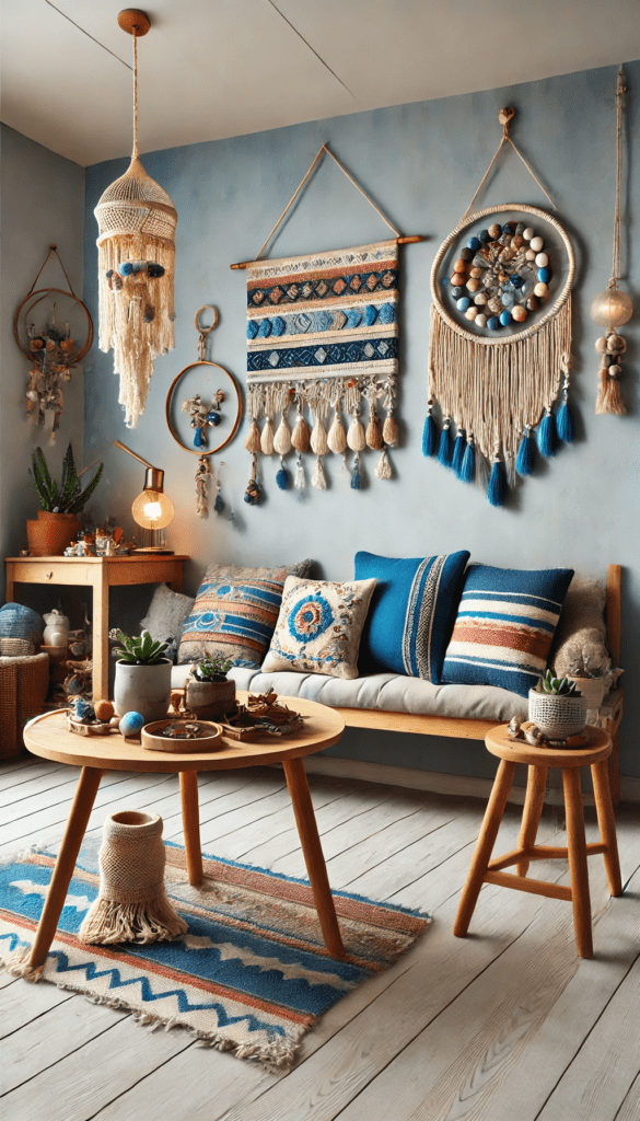 Sapphire blue bohemian room decor